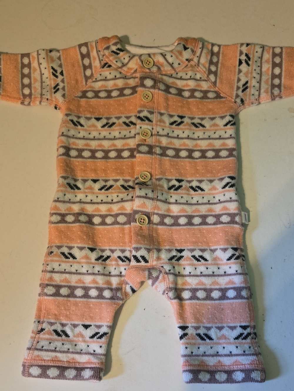 Pink Patterned Knit Baby One-Piece